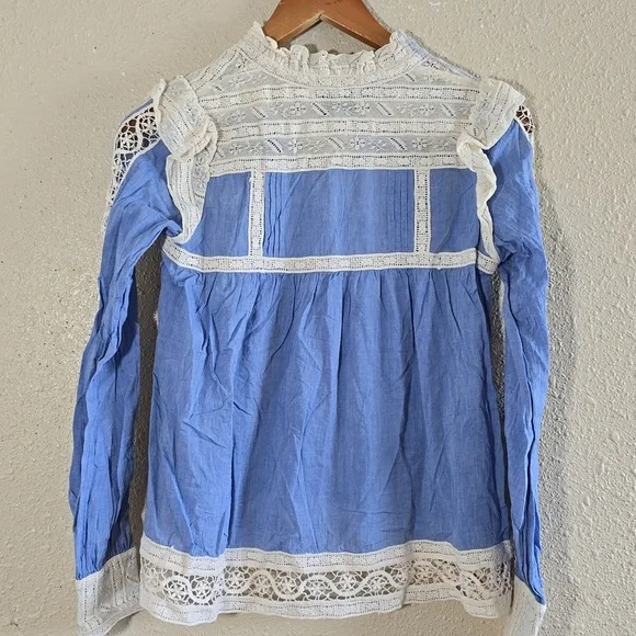 Blue Lace Trim Blouse - Picture 8 of 8